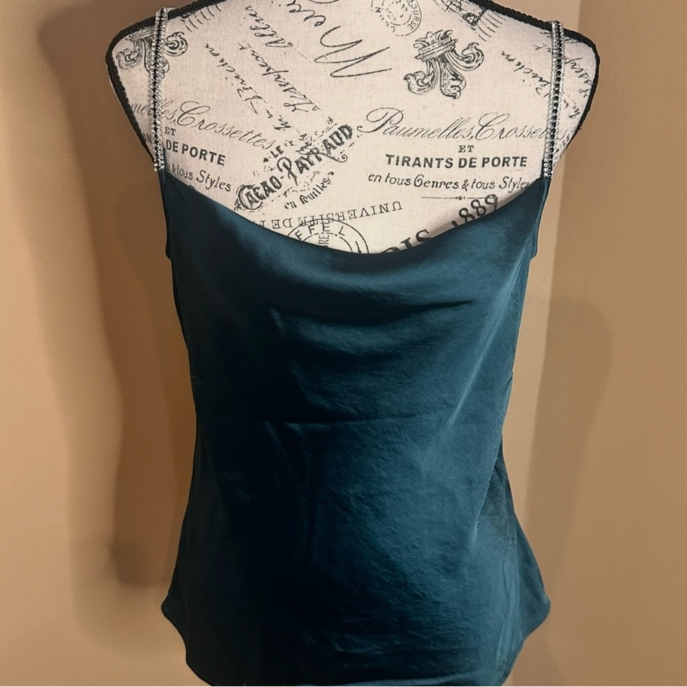 Express Satin Rhinestones Strap Camisole Emerald Green Small